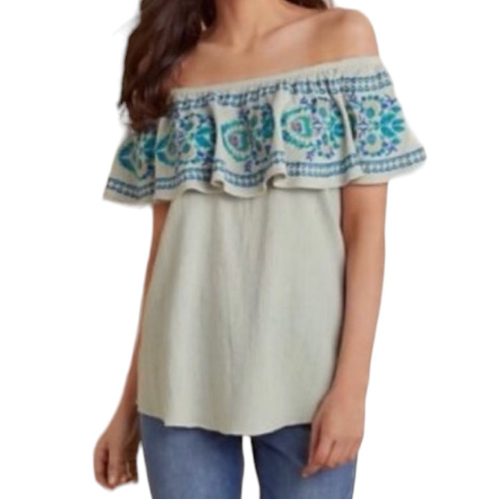 Soft‎ Surroundings Women’s Maria Off The Shoulder Embroidered Blouse Top  Sz S